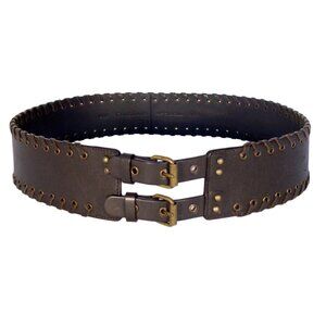 COLE HAAN Wide Leather Double Buckle Whipstitch Belt Women's L (38-40 in)